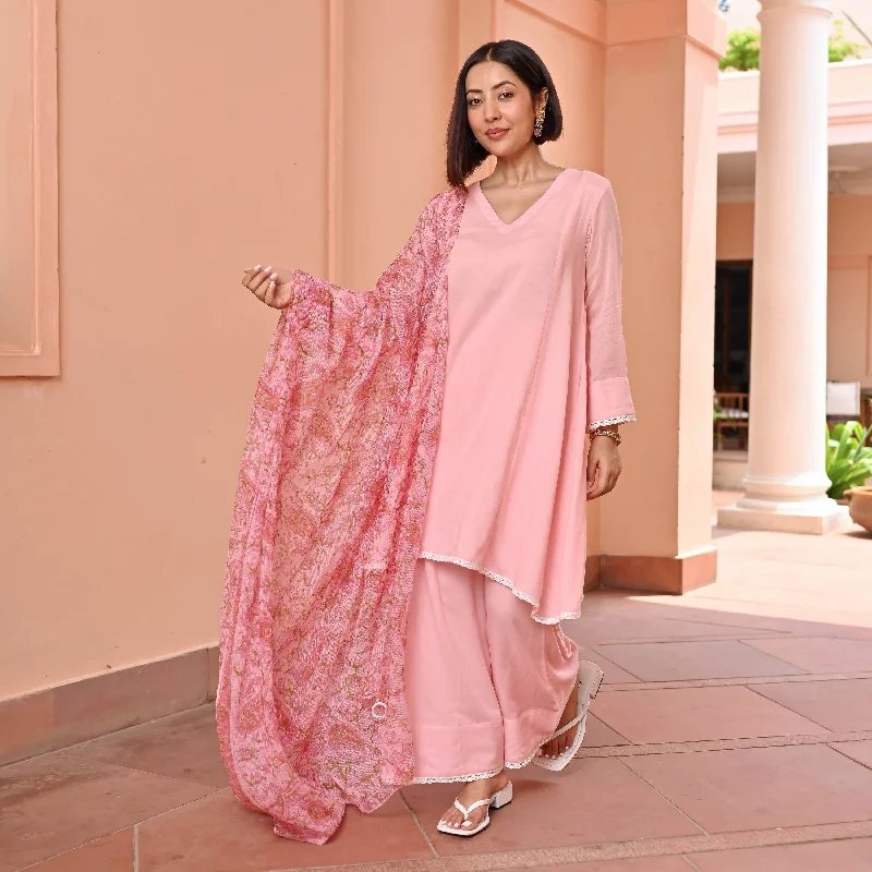 Pink Suit With Printed Dupatta