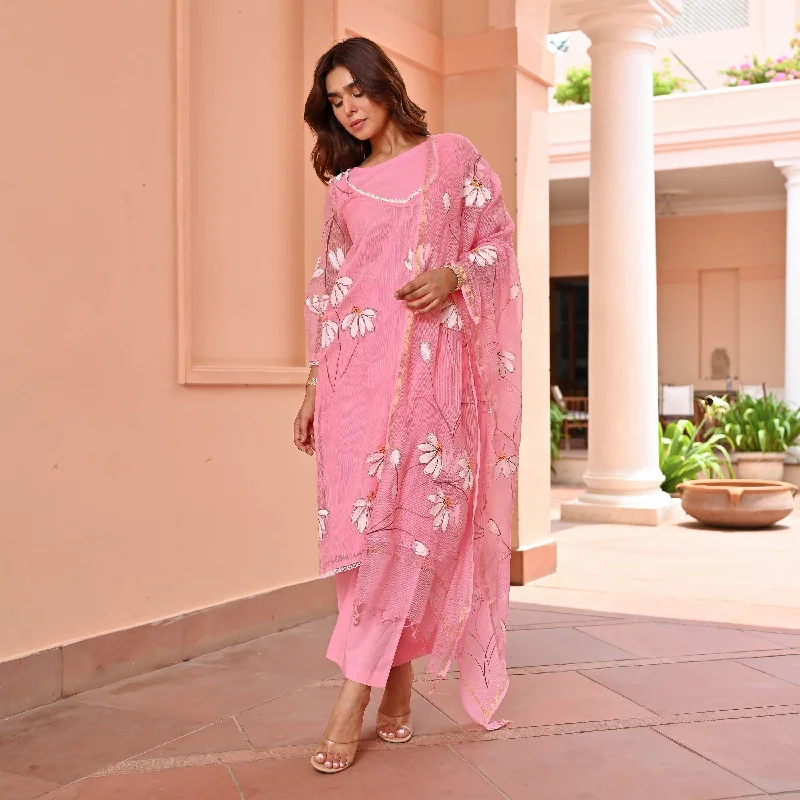 Pink Handpainted Doriya Suit Set