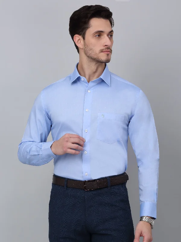 Men's Sky Blue Formal Plain Full Sleeve Shirt