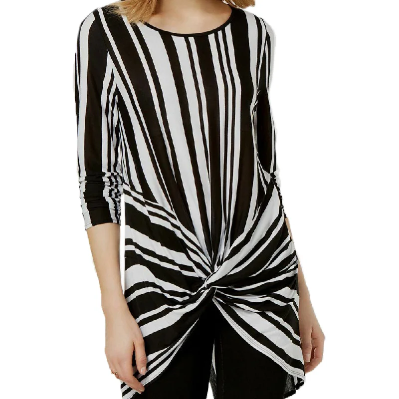 Women's Striped Twist-Front Top,White/Black