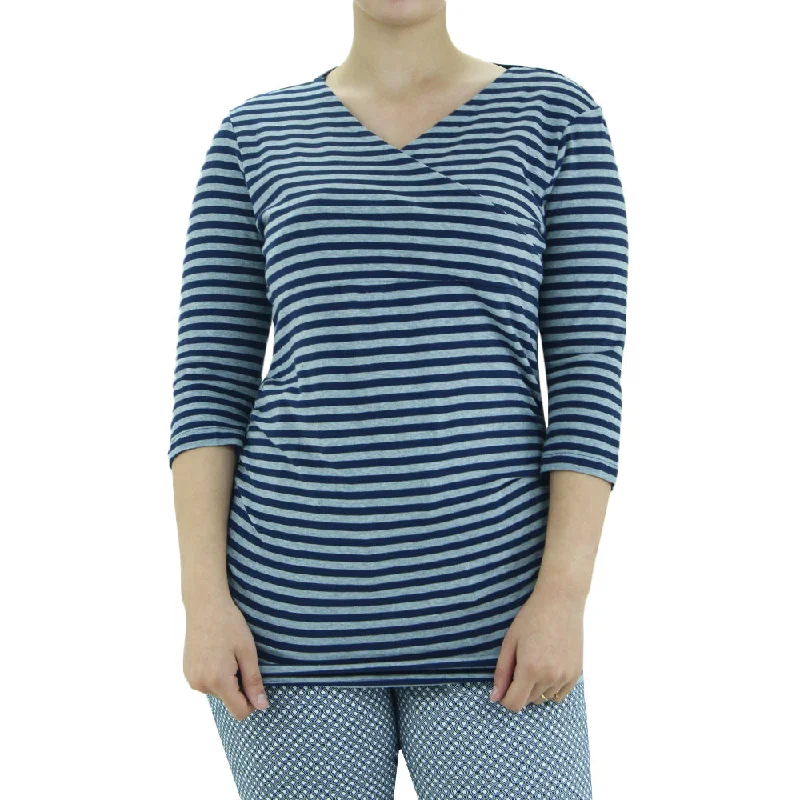 Women's Maternity Striped Top,Navy/Grey