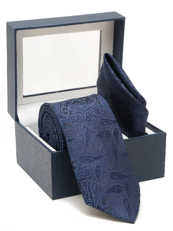 Men's Navy Blue Fashion Paisley Pattern Tie Set