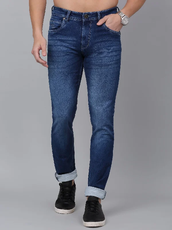 Men's Blue Solid Full Length Stretchable Jeans