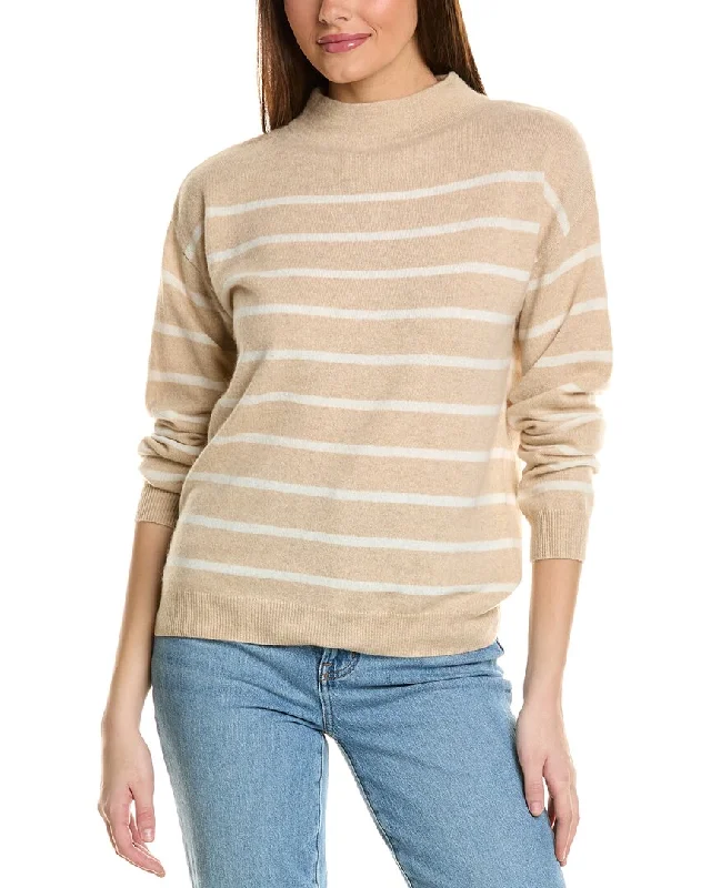 Amicale Cashmere Jersey Striped Funnel Neck Cashmere Sweater