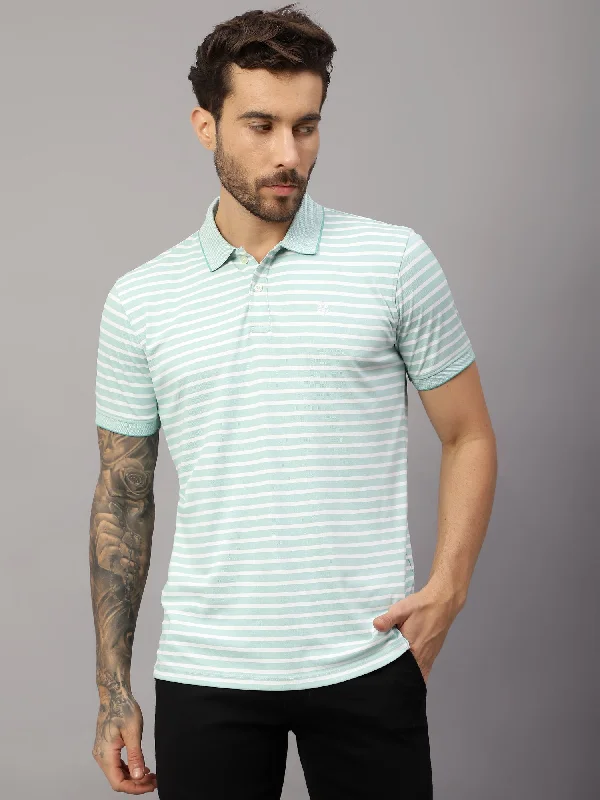 Men's Mint Green Stripe Polo neck Half Sleeve T-Shirt