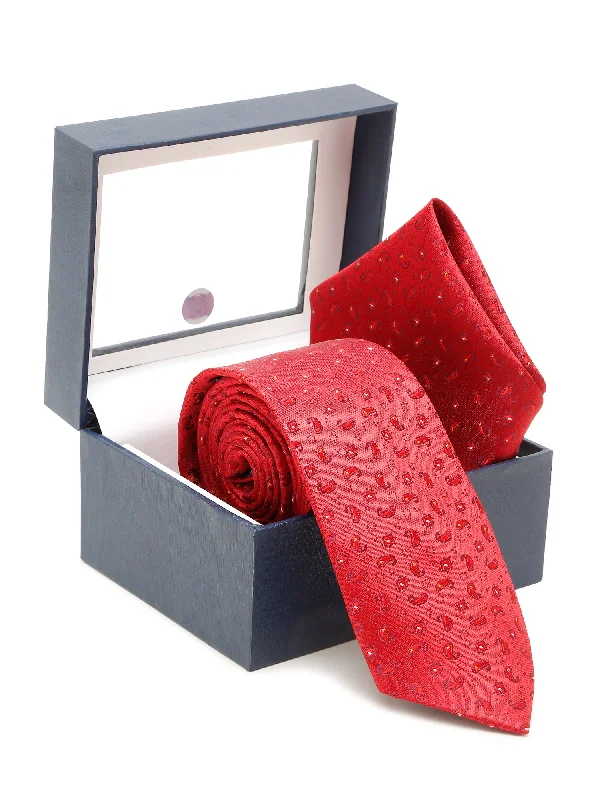 Men's Red Fashion Paisley Pattern Tie Set