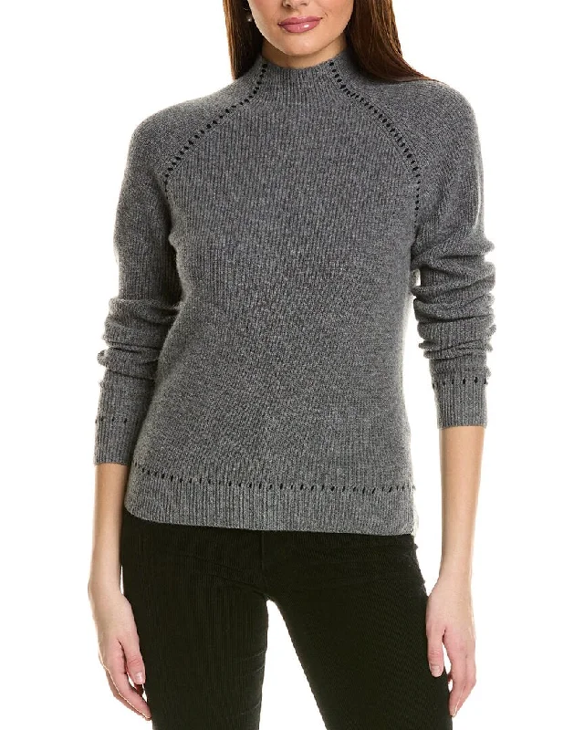 Amicale Cashmere Whipstitch Shaker Funnel Neck Cashmere Sweater