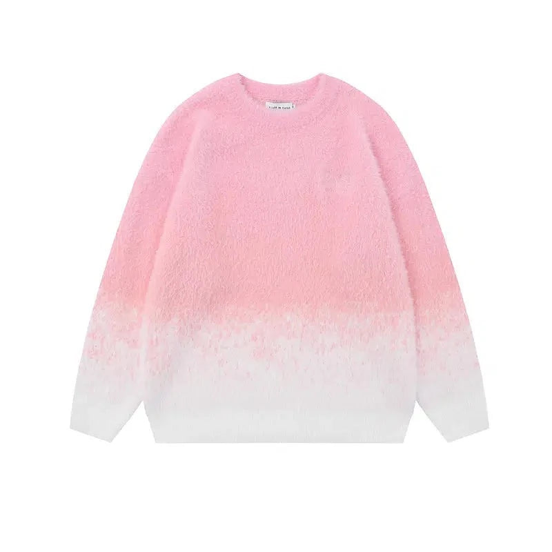 Mohair Gradient Color Round Neck Sweater