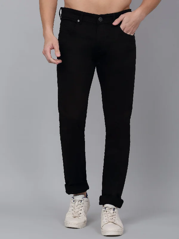 Men's Black Solid Full Length Stretchable Jeans