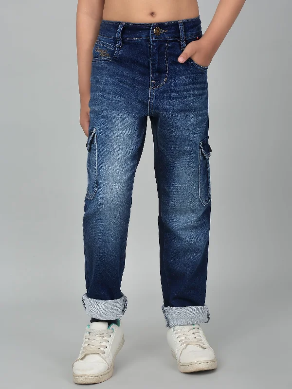 Boy's Dark Blue Solid Denim Jogger