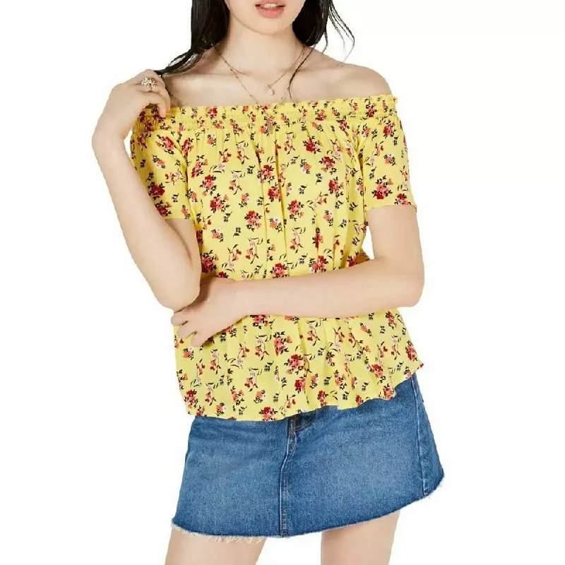 Women's Smocked Floral Top,Yellow