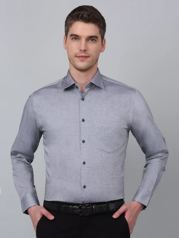 Men's Grey  Formal Plain Full Sleeve Shirt