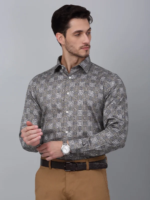 Men's Teal Blue Party Geometric Print Full Sleeve Shirt