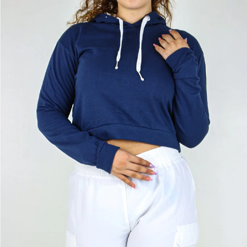 Women's Plain Crop Hoodie,Navy