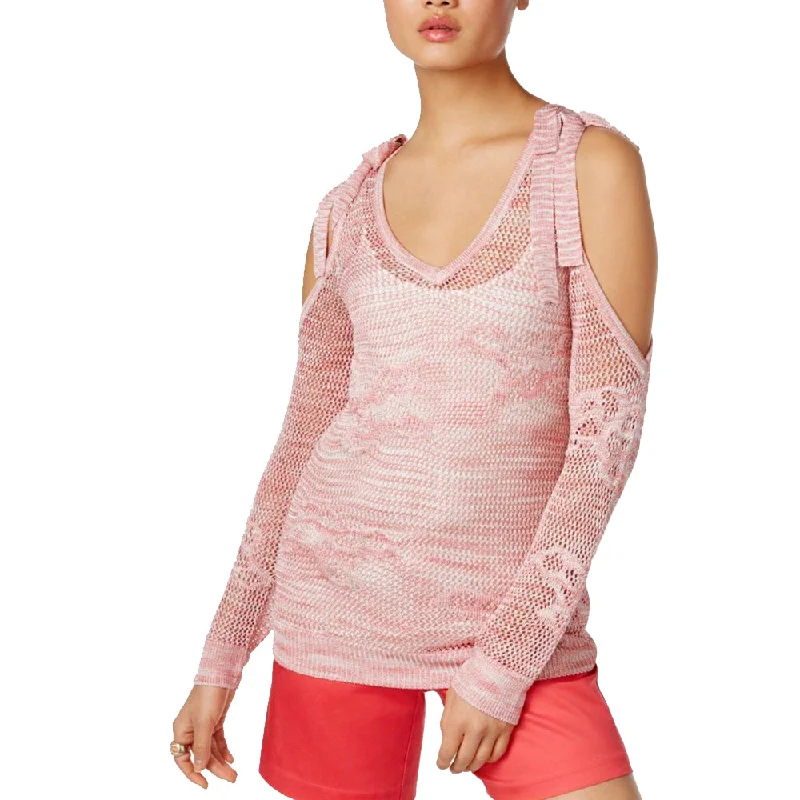 Women's Metallic Cold Shoulder Sweater,Pink