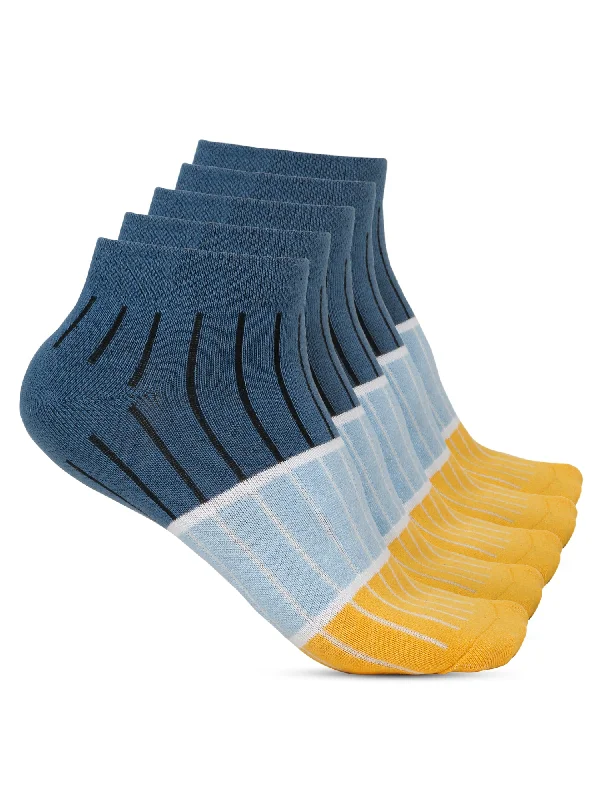 Men's Blue Fashion Ankle length  Socks -Pack of 5