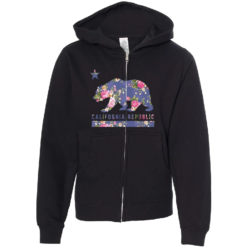 California Republic Paisley Flower Bear Premium Youth Zip-Up Hoodie