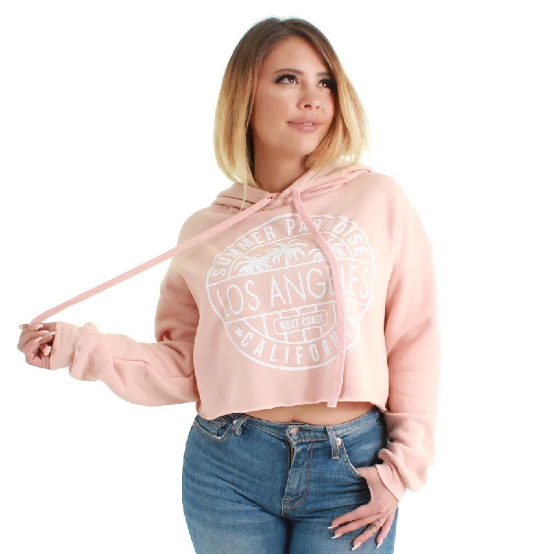 Los Angeles Circle Print Cropped Hoodie Peach