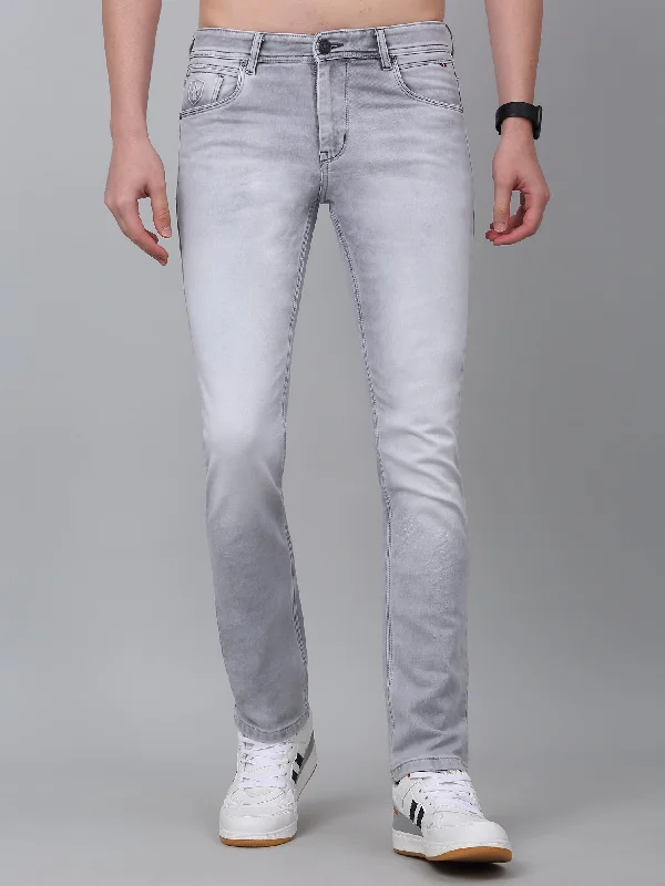 Men's Grey Solid Full Length Stretchable Jeans