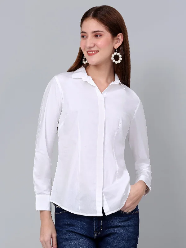 Women's White Solid Formal Shirt