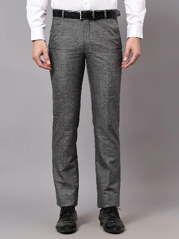 Men's Formal Flat front Grey Checks Trousers