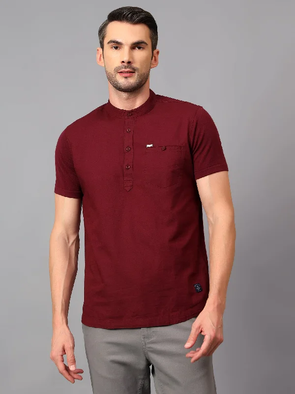 Men's Maroon Casual Plain Half sleeve Shirt Kurta