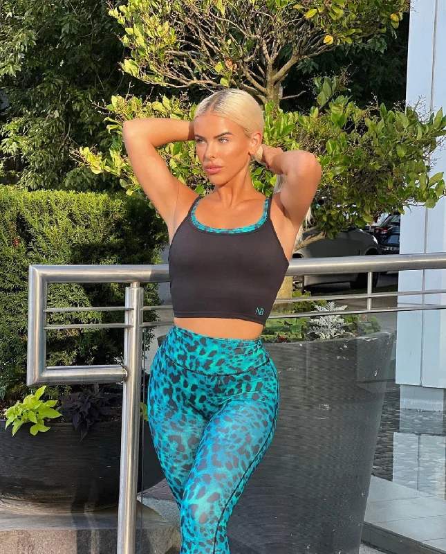 Teal leopard sports bra