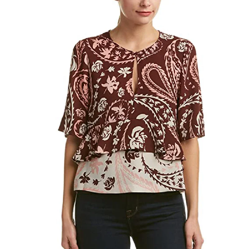 Women's Printed Casual Top,Burgundy