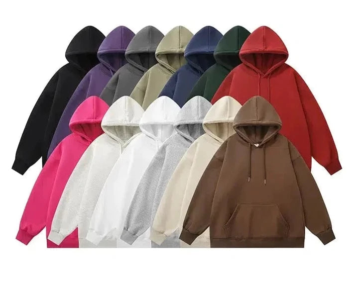 Basic Solid Color Velvet Hooded Sweatshirt