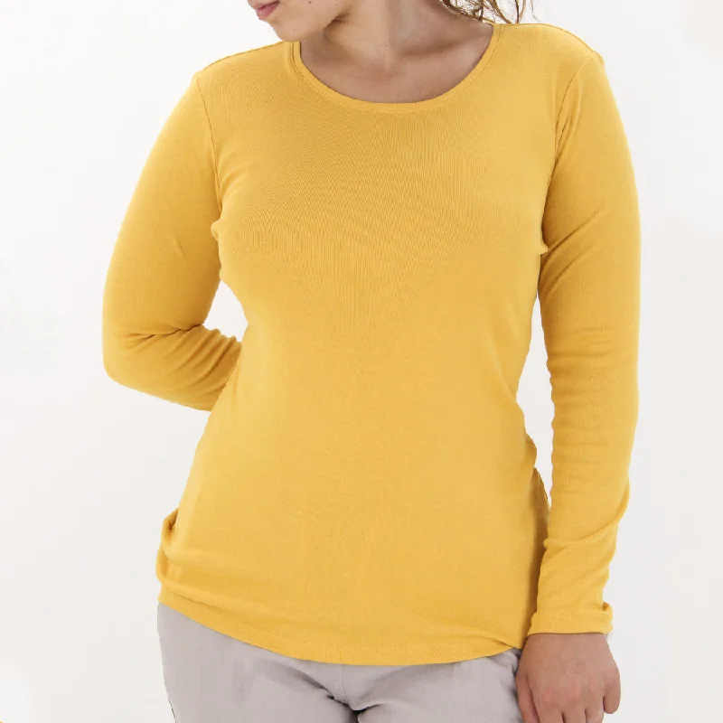 Women's Cotton Long-Sleeve Top,Yellow