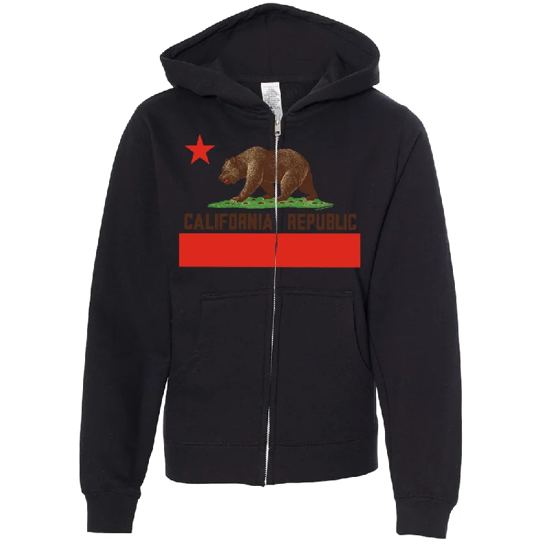 Don Pimentel California Republic Bear Flag Brown Text Premium Youth Zip-Up Hoodie