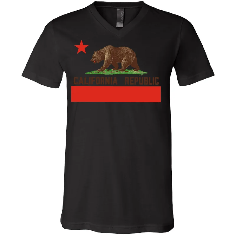 Don Pimentel California Republic Bear Flag Brown Text Asst Colors V-Neck