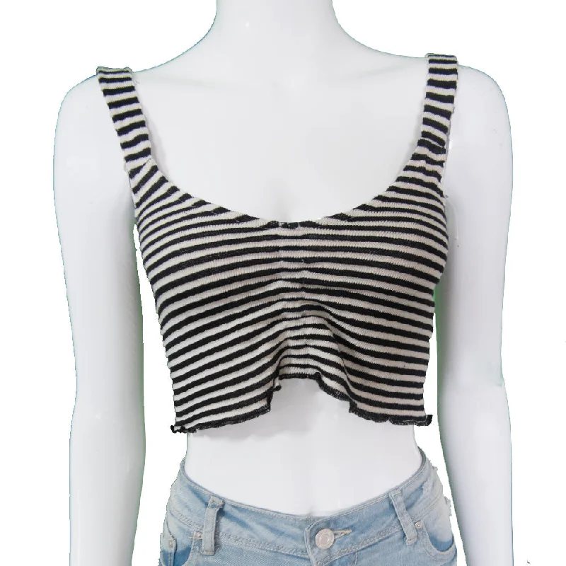 Women's Striped Cropped Top,Black/Beige