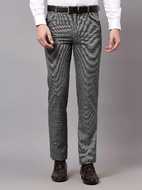 Men's Formal Flat front Grey Checks Trousers