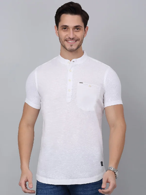 Men's White Casual Plain Half sleeve Shirt Kurta