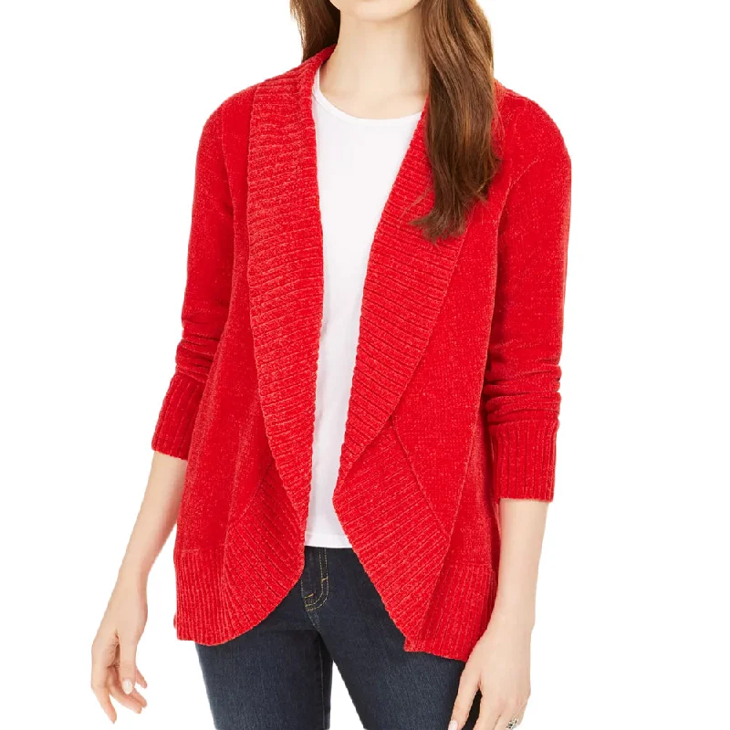 Women's Chenille Shawl-Collar Cardigan,Red