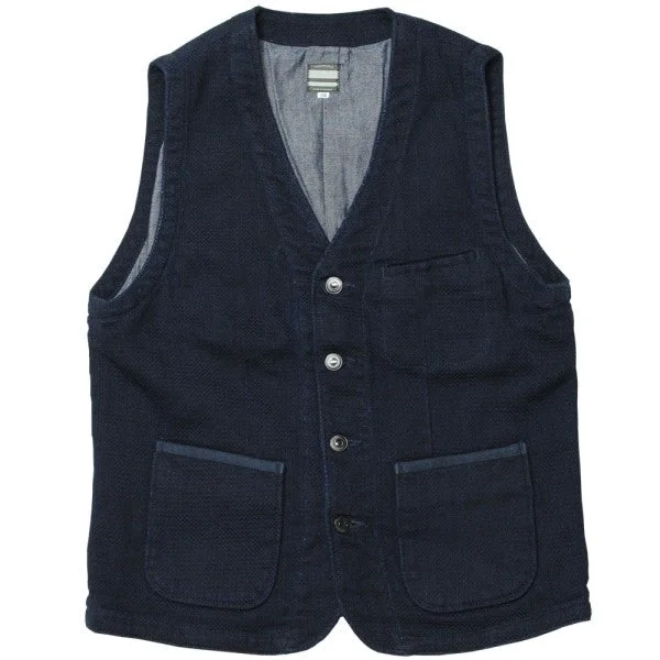 Momotaro Indigo Dyed Dobby Sashiko Vest