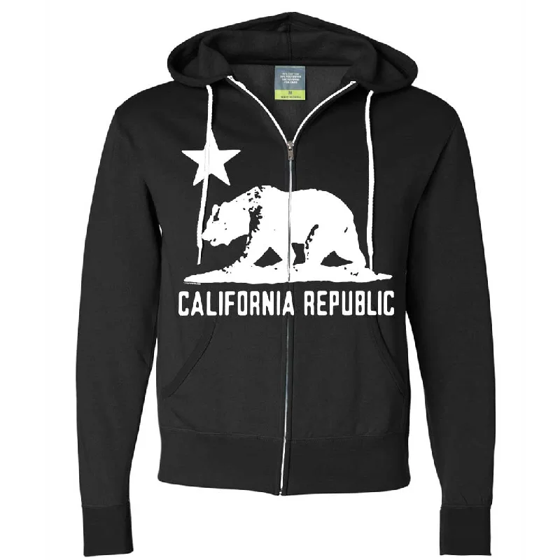 California Flag Oversize White Silhouette Zip-Up Hoodie