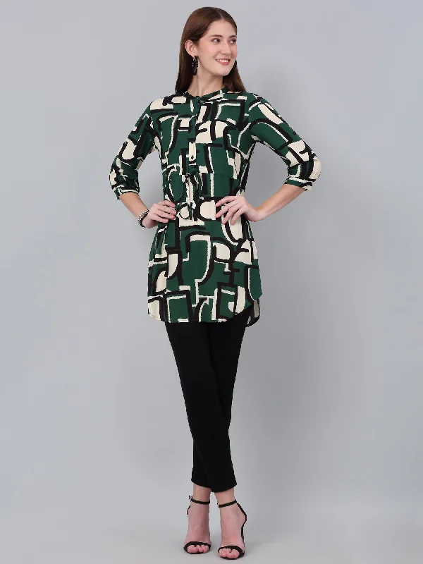 Women's Green Printed 3/4th Sleeve Long Tunic