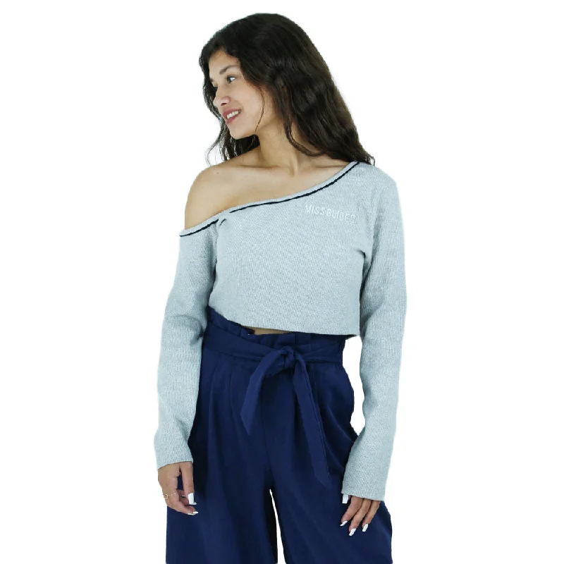 Women's Off-Shoulder Crop Top,Light Grey