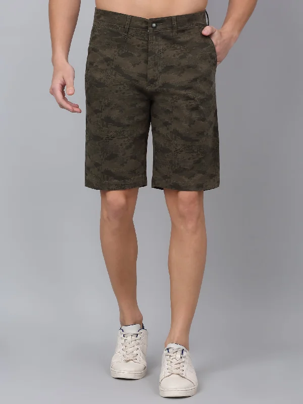 Men's Olive Green Camouflage Printed Bermuda