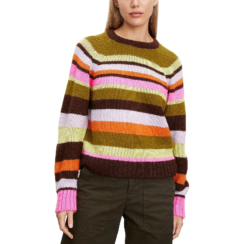 Womens Striped Knit Crewneck Sweater