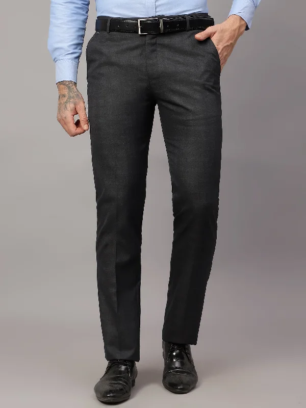 Men's Formal Flat front Navy Blue Checks Trousers