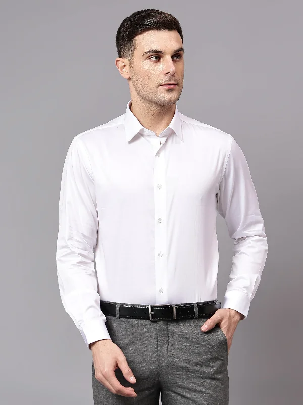 Men's White Party Plain Satin Full Sleeve Shirt