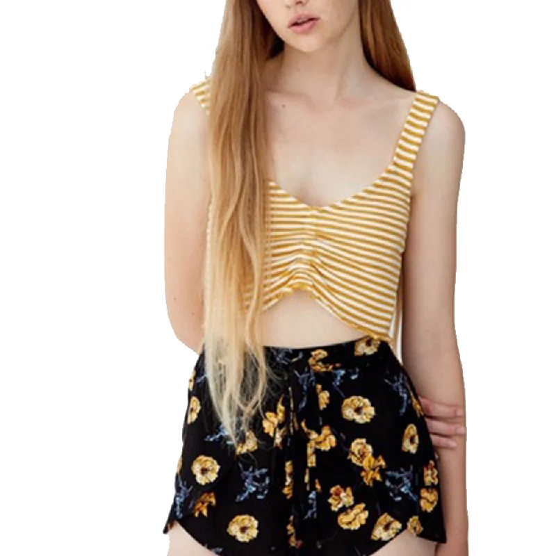 Women's Striped Crop Top,Mustard/Beige