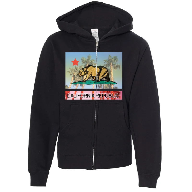 California Republic Palm Tree Bear Premium Youth Zip-Up Hoodie