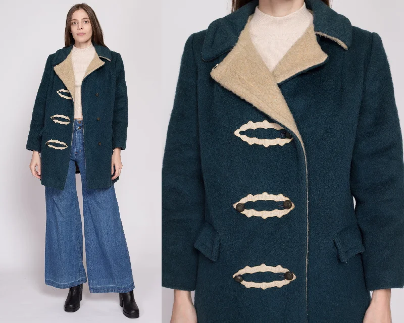 60s 70s Emerald Green Double Breasted Coat - Petite Small to Medium