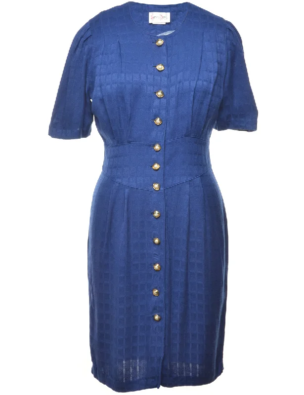 Button Front Blue Dress - M