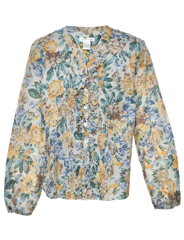 Floral Ruffled Blouse - M