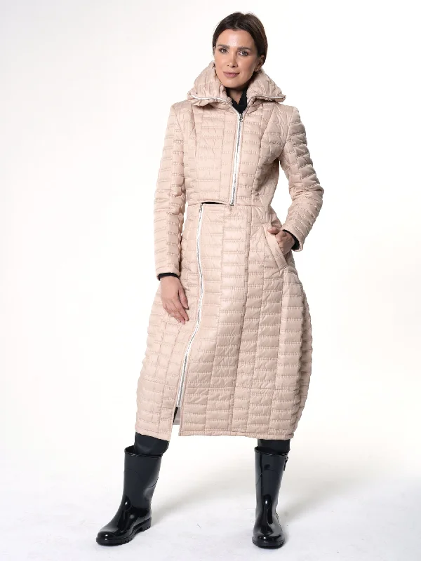 Long Quilted Coat In Beige